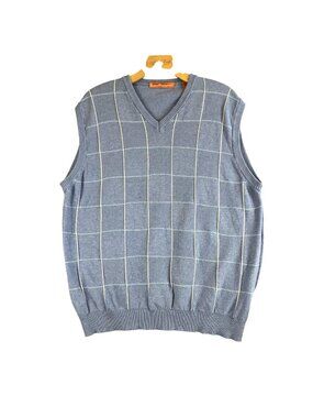 Sette Ponti  Mens XL Sweater Vest Blue Plaid Windowpane V Neck Knit Made Italy